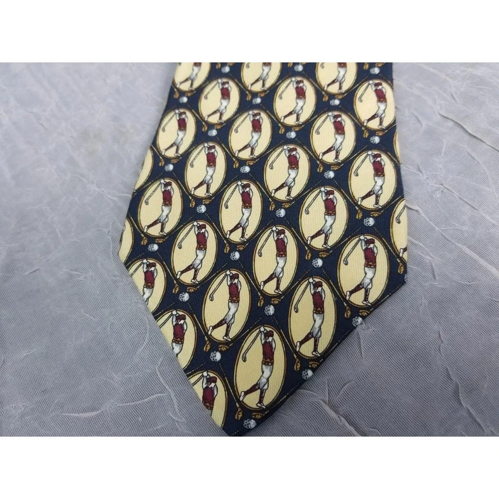 Tommy Hilfiger Necktie Men's Golf 100% Italian Silk Tie Made in USA‎ Gold